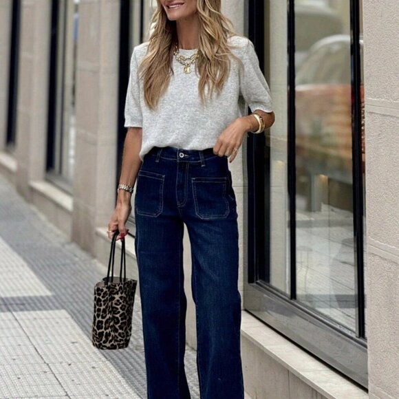 Light Grey Casual Women's Knitted Short-Sleeved Top - Picture 2 of 4